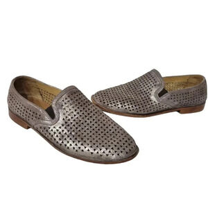 Trask Ali Bronze Silver Metallic Perforated Leather Flats Loafers 8.5
